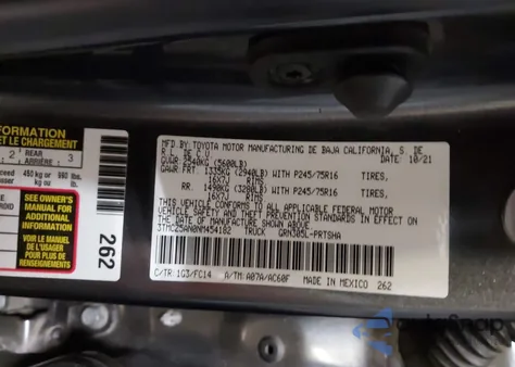 2022 Toyota Tacoma Sr5 V6 z USA, uszkodzony, nr VIN 3TMCZ5AN0NM454182